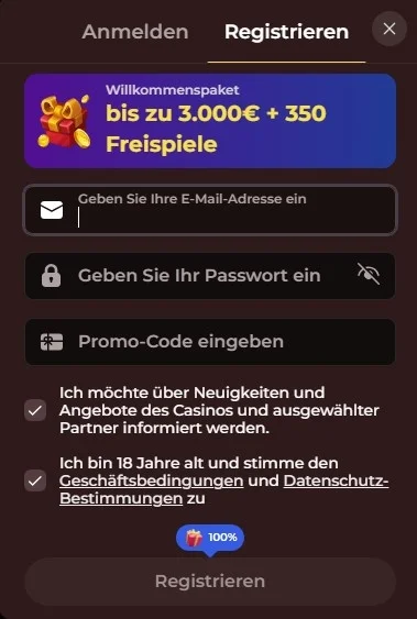 Registrazione al casinò Vincispin